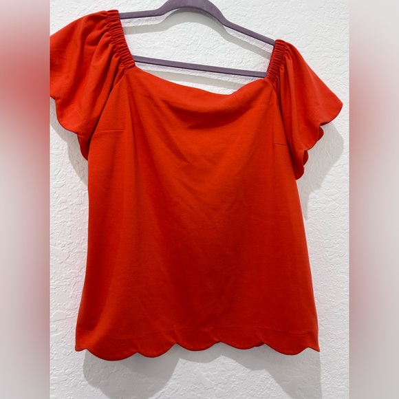 💥PRICE⬇️ BANANA REPUBLIC • Orange Scalloped Blouse • sz Med - Picture 2 of 9